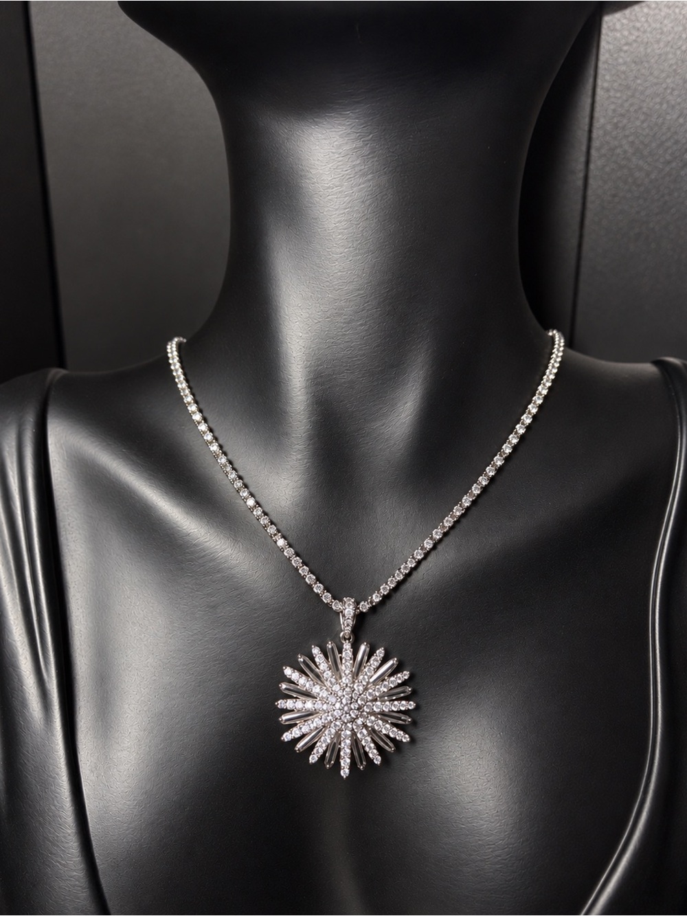 Silver Starburst Crystal Pendant Necklace - Silver